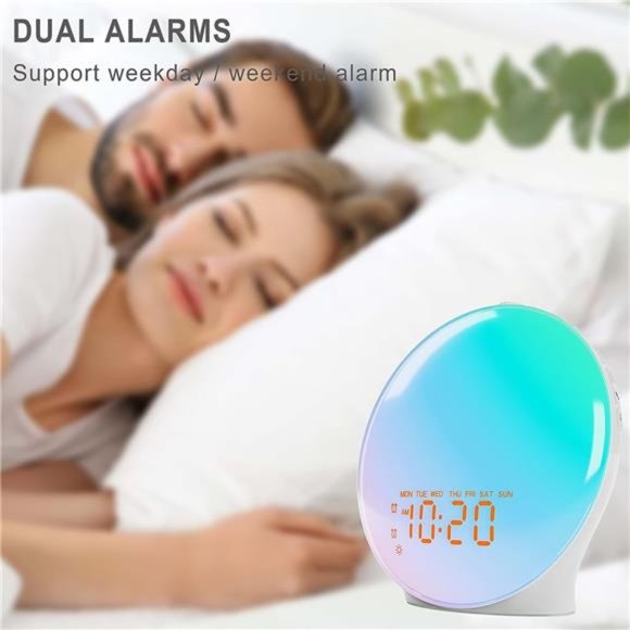 Wake Up Light Sunrise Alarm Clock for Kids, Heavy Sleepers, Bedroom, Upgraded - Picture 5 of 6